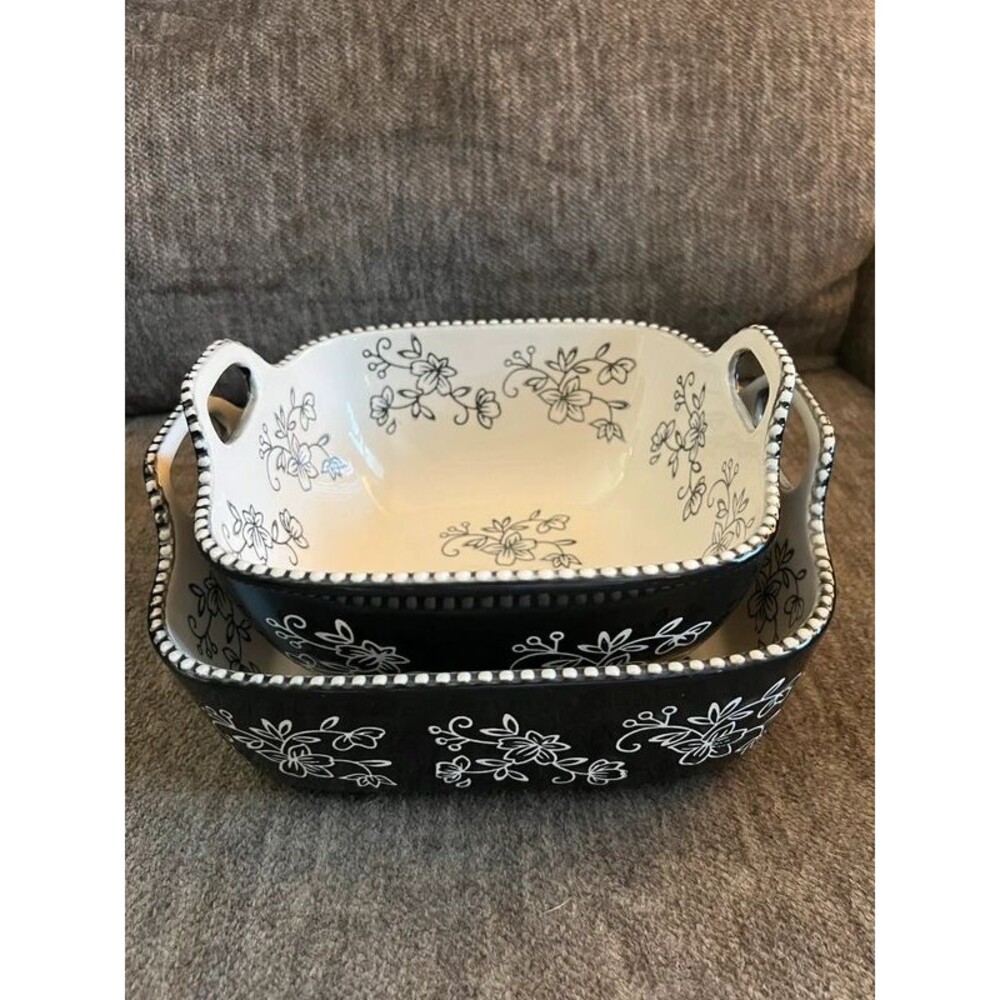 Temp-tations Black Floral Lace Nested Square Baker Set 2QT & 1.5QT 2pc